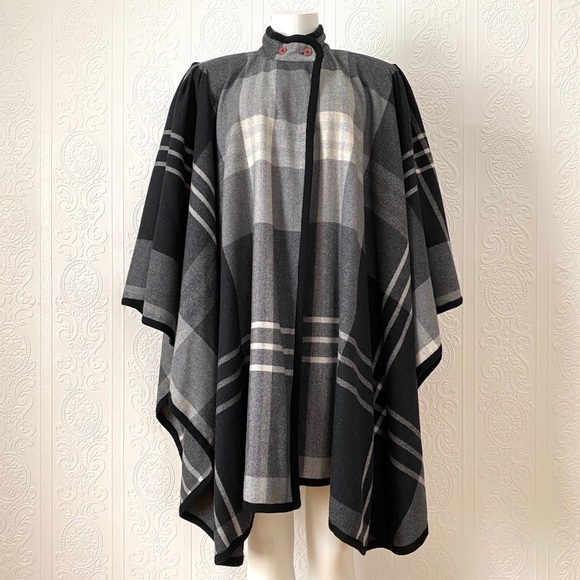Simon Chang Jackets & Blazers - Vintage Simon Chang Plaid Wool Poncho 1980s